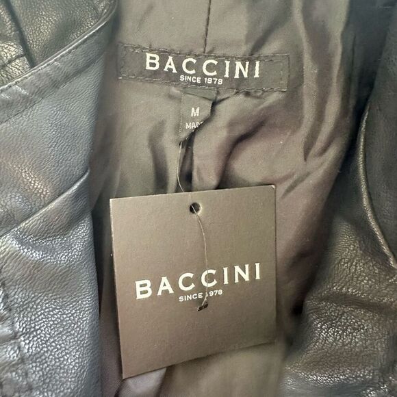 Baccini Black Zip Faux Leather Black Jean Jacket Peplum Style Medium New - Picture 7 of 10